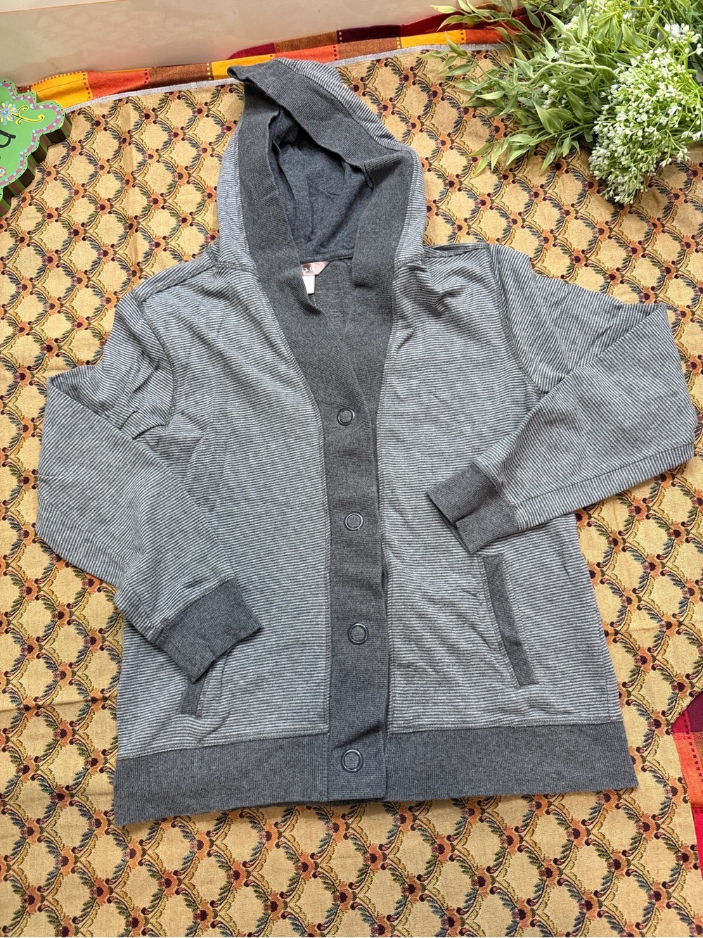 Gray Hooded Button Cardigan Sweater